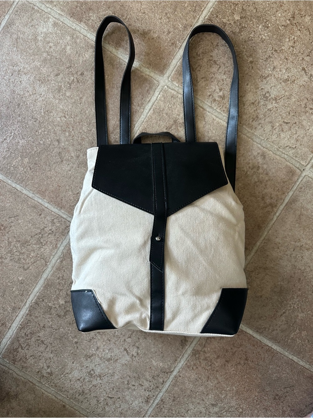 Deux Lux Two-Tone Canvas Backpack in Cream and Black